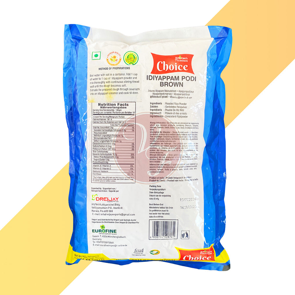 Idiyappam Podi Brown von Eurofine's Premium Choice (Reisnudel-Mehlmischung) - 1 kg