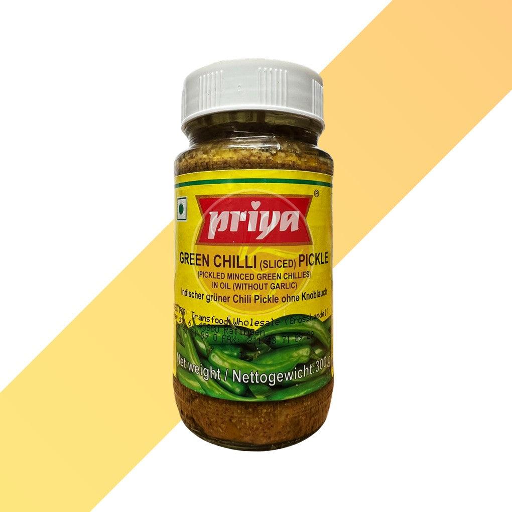 Indischer Grüner Chili Pickle ohne Knoblauch - Green Chilli Pickle - Priya - 300 g