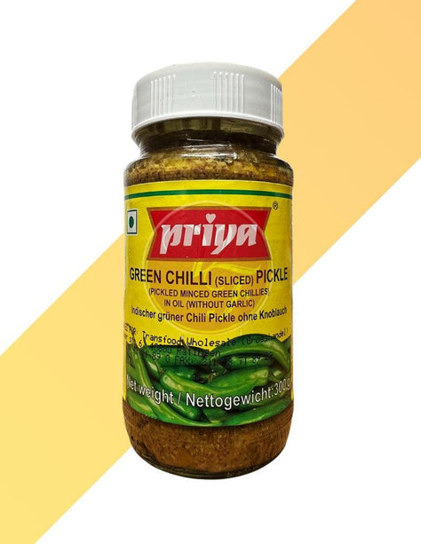 Indischer Grüner Chili Pickle ohne Knoblauch - Green Chilli Pickle - Priya - 300 g