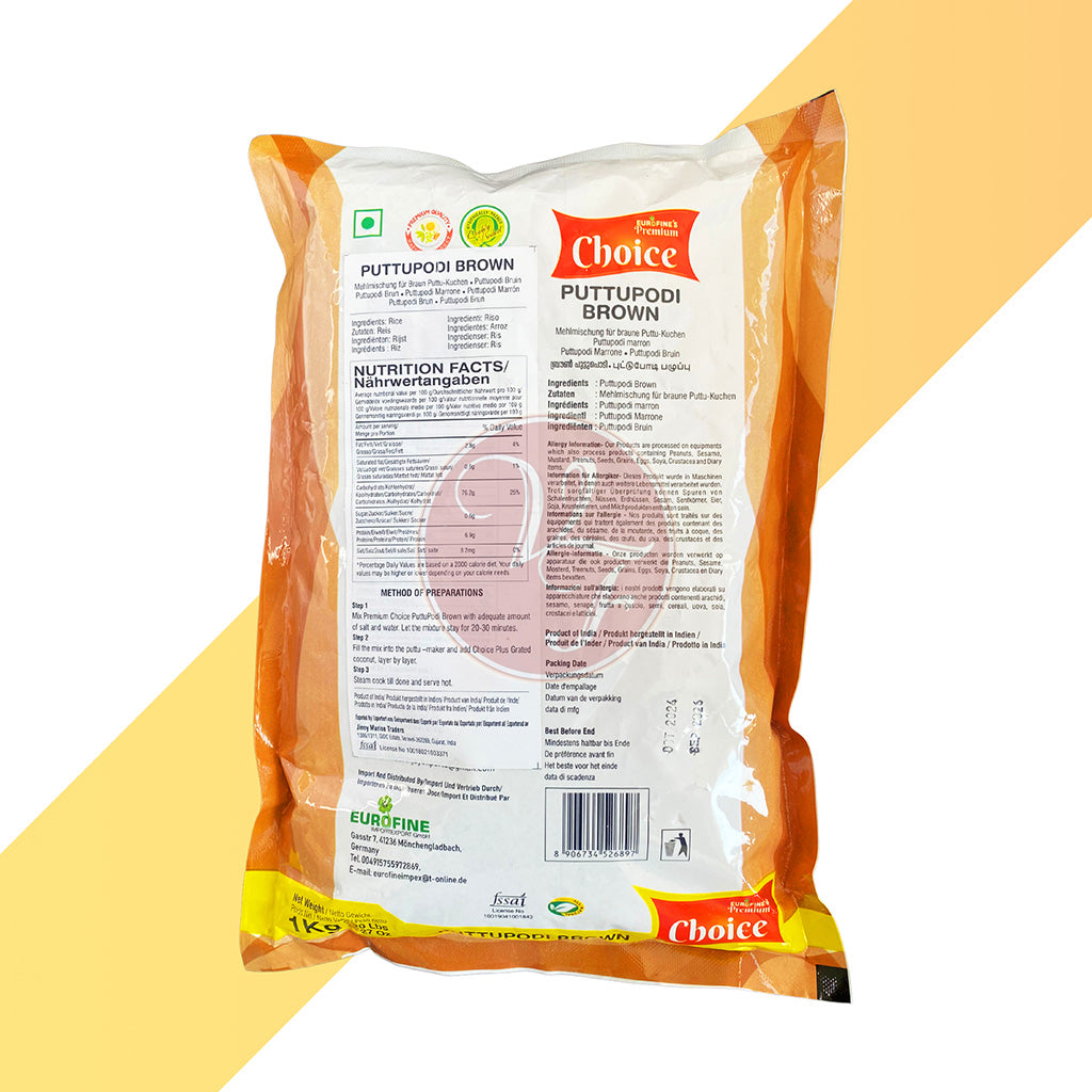 Puttupodi Brown von Eurofine's Premium Choice (Mehlmix für braune Puttu) - 1 kg