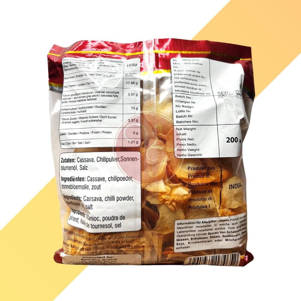 Scharfe Tapioka Chips - Hot Cassava Chips - Amutha - 200 g