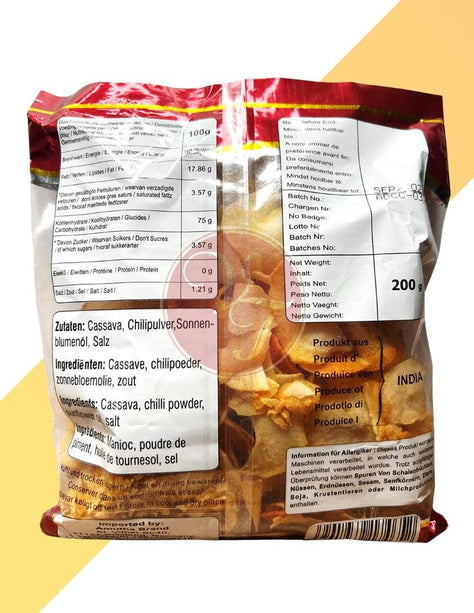 Scharfe Tapioka Chips - Hot Cassava Chips - Amutha - 200 g
